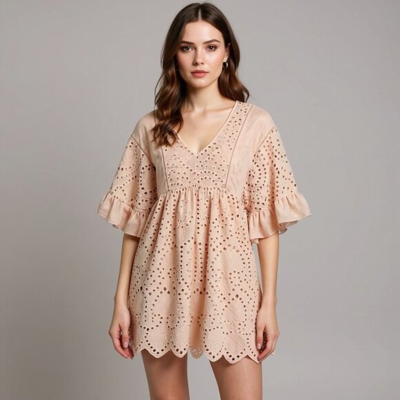 Anthropologie Coquette Akemi + Kin Bohemian Eyelet Swing Dress Blush Pink Size 0 - Picture 14 of 14